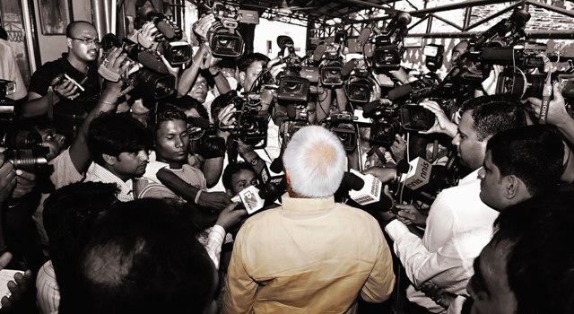 Lalu Prasad yadav interacting with media. Photo/Prashant Ravi