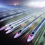 China Railway High-speed Harmony bullet trains are seen at a high-speed train maintenance base in Wuhan