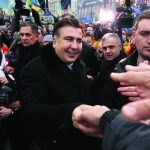 Former Georgian President Mikheil Saakashvili meets pro-European integration protestors in Independence square in Kiev