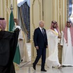 President Joe Biden meets with Mohammed bin Salman Al Saud in Saudi Arabia, on July 15, 2022.   (Doug Mills/The New York Times)