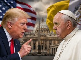 Trump vs Pope फिर आमने-सामने: वेटिकन यात्रा से पहले बढ़ा तनाव Trump vs Pope फिर आमने-सामने... | AI Image