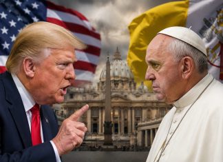Trump vs Pope फिर आमने-सामने: वेटिकन यात्रा से पहले बढ़ा तनाव Trump vs Pope फिर आमने-सामने... | AI Image