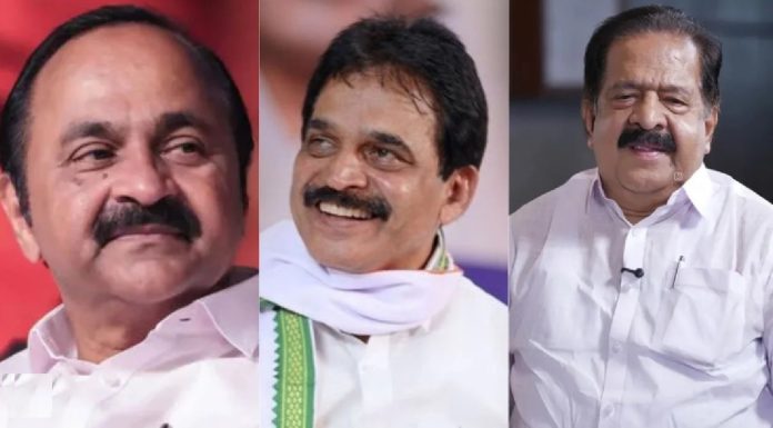 CM पर मंथन : केसी वेणुगोपाल, वी.डी. सतीशान और वरिष्ठ नेता रमेश चेन्निथला - फोटो : ANI