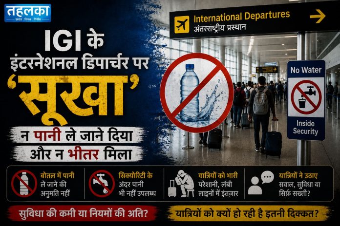 IGI एयरपोर्ट इंटरनेशनल डिपार्चर में पानी की उपलब्धता को लेकर यात्रियों की परेशानी IGI एयरपोर्ट इंटरनेशनल डिपार्चर में पानी की उपलब्धता को लेकर यात्रियों की परेशानी