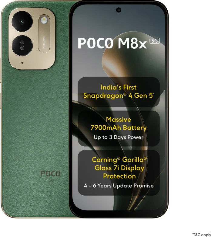 poco m8x POCO M8x 5G स्मार्टफोन भारत में लॉन्च, 7900mAh बैटरी और Snapdragon 4 Gen 5 चिपसेट के साथ