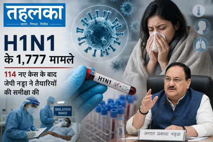 दिल्ली में H1N1 मामलों की समीक्षा करते केंद्रीय स्वास्थ्य मंत्री जेपी नड्डा