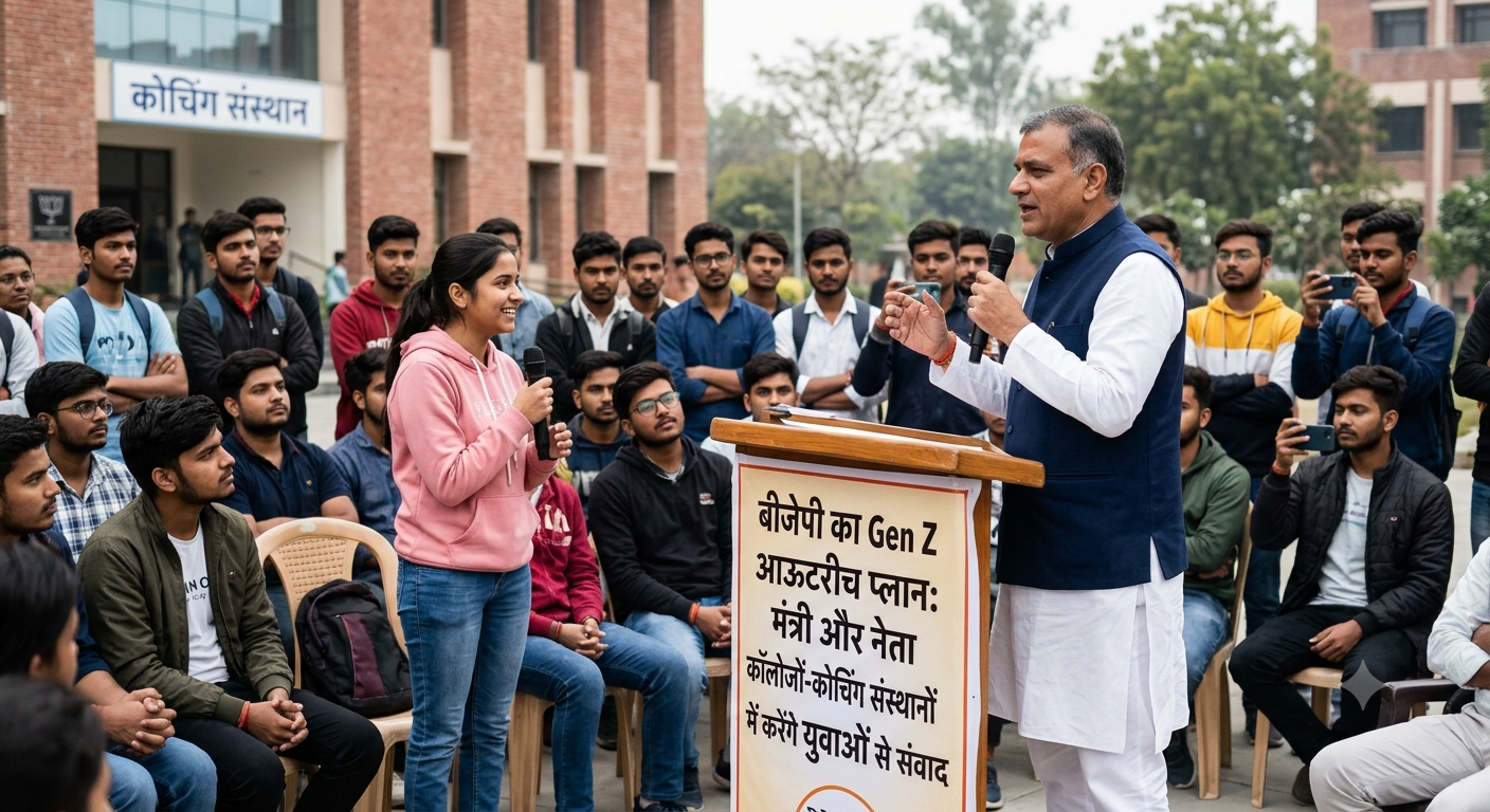 बीजेपी का Gen Z आउटरीच प्लान: मंत्री और नेता कॉलेजों-कोचिंग संस्थानों में करेंगे युवाओं से संवाद बीजेपी के Gen Z आउटरीच अभियान के तहत युवाओं से संवाद करते नेता