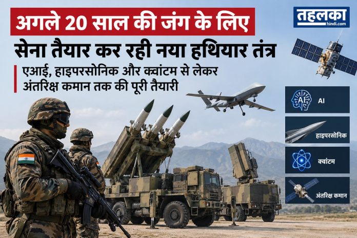 भारतीय सेना अगले 20 साल के युद्ध के लिए एआई, हाइपरसोनिक भारतीय सेना अगले 20 साल के युद्ध के लिए एआई, हाइपरसोनिक, क्वांटम और अंतरिक्ष तकनीक पर आधारित नया हथियार तंत्र तैयार कर रही है