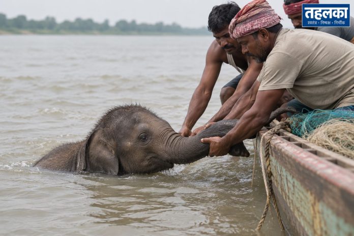 मां से बिछड़ा नन्हा हाथी, नदी में बहता रहा… मछुआरों ने बचाई जिंदगी मां से बिछड़ा नन्हा हाथी, नदी में बहता रहा… मछुआरों ने बचाई जिंदगी