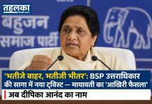 ‘भतीजे बाहर, भतीजी भीतर’: BSP उत्तराधिकार की सागा में नया ट्विस्ट मायावती का ‘आखिरी फैसला’, अब दीपिका आनंद का नाम 'भतीजे बाहर, भतीजी भीतर': BSP उत्तराधिकार की सागा में नया ट्विस्ट — मायावती का 'आखिरी फैसला', अब दीपिका आनंद का नाम