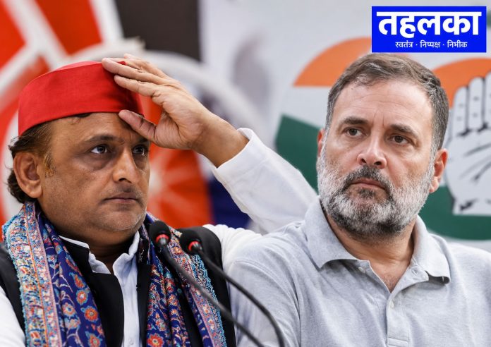 समाजवादी पार्टी अध्यक्ष अखिलेश यादव और कांग्रेस नेताओं की प्रतीकात्मक तस्वीर
