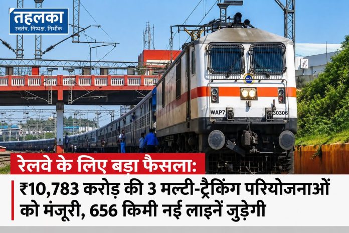 ₹10,783 करोड़ की तीन रेलवे मल्टी-ट्रैकिंग परियोजनाओं को मंजूरी, 656 किमी नई रेल लाइनें जुड़ेंगी ₹10,783 करोड़ की तीन रेलवे मल्टी-ट्रैकिंग परियोजनाओं को मंजूरी, 656 किमी नई रेल लाइनें जुड़ेंगी