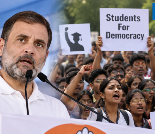10 अक्टूबर को चेन्नई में राहुल गांधी की ‘छत्रों की गूंज’: सीईसी के विरोध के बीच छात्रों की पहुंच राजनीतिक परीक्षा में पहुंची शिक्षा और नौकरियों से जुड़े बैनर लेकर एक बड़ी जन-रैली में इकट्ठा होते छात्र (सांकेतिक तस्वीर)