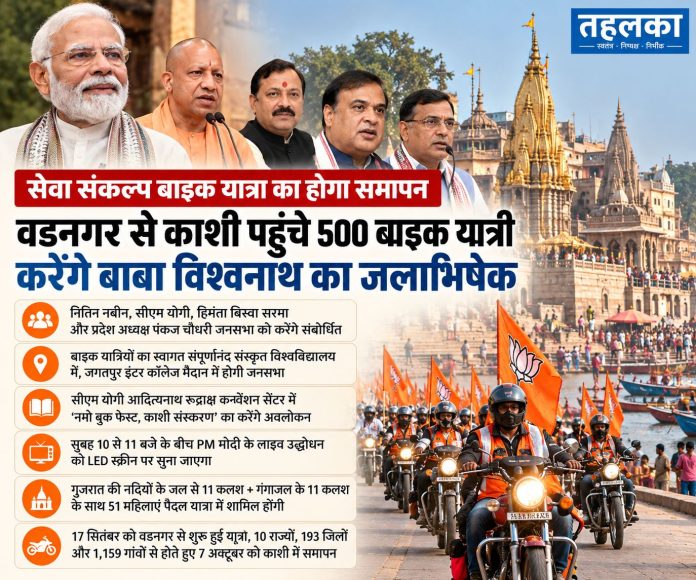 'सेवा संकल्प बाइक यात्रा' के समापन के लिए वाराणसी पहुँचते मोटरसाइकिल रैली के प्रतिभागी (सांकेतिक तस्वीर)